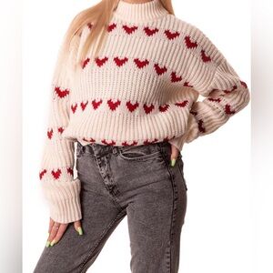 Madore Cream Heart Sweater Oversized Thick and Cozy / New in package